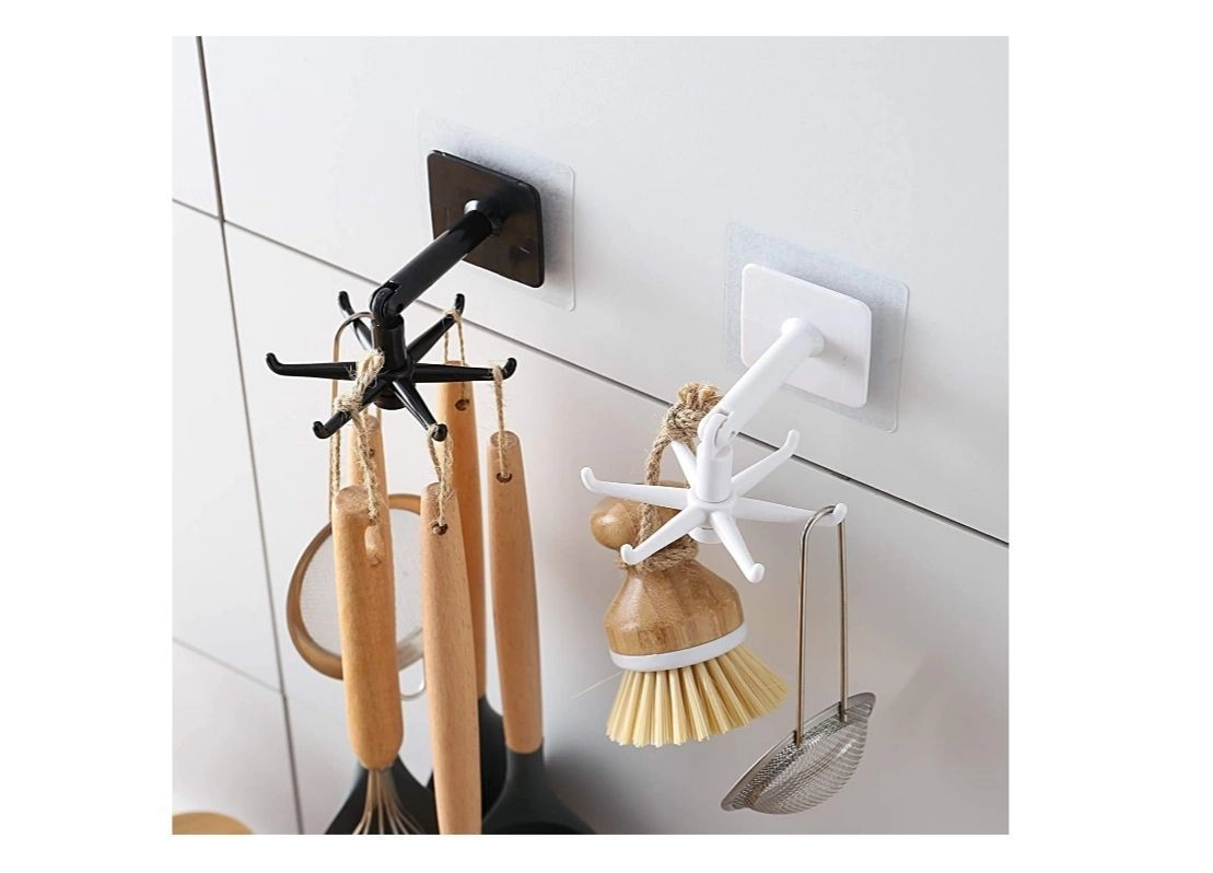 Wall Mount Hook Hanger, Black, 360 Degree Rotating, Adhesive Mounting, Multi-Purpose Storage Organizer 2