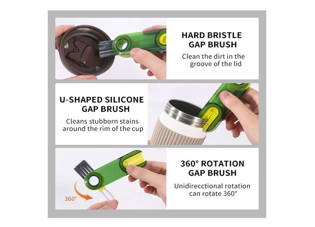 3 in 1 Multifunctional Cleaning Brush, 3 in 1 Tiny Bottle Cup Lid Detail Brush Straw Cleaner Tools Multi-Functional Crevice Cleaning Brush, Multipurpose Bottle Gap Cleaner Brush 4