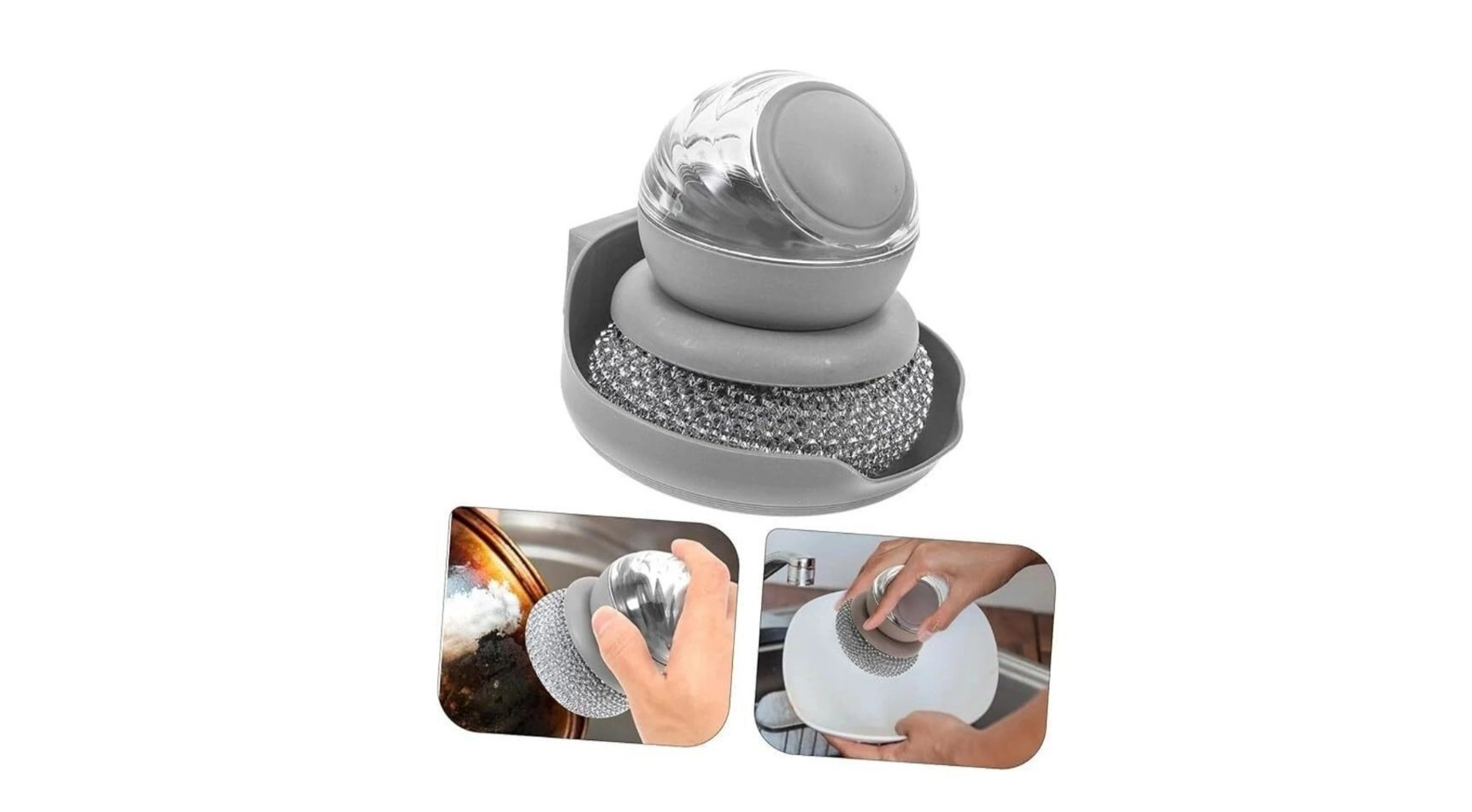 Ball Pot Brush Scrubber Dish Brush with soap Dispenser, Steel Scrubber with Replaceable Ball for Cleaning Dishes, pots, Pans, Grills, Sinks(1pc) 2
