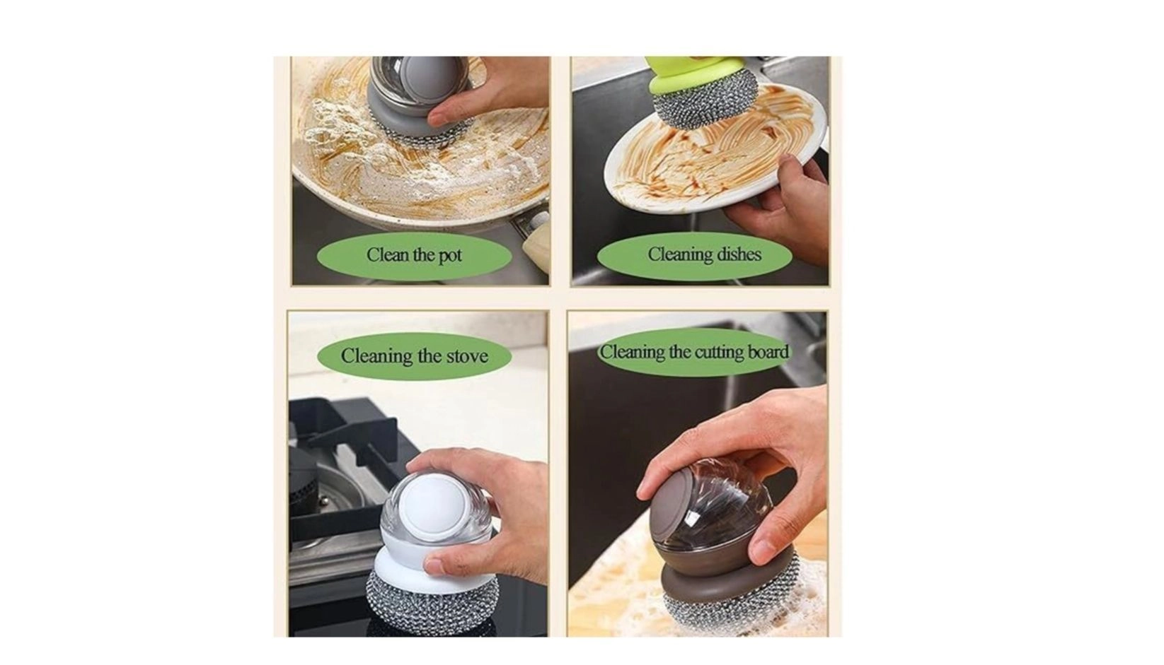 Ball Pot Brush Scrubber Dish Brush with soap Dispenser, Steel Scrubber with Replaceable Ball for Cleaning Dishes, pots, Pans, Grills, Sinks(1pc) 4