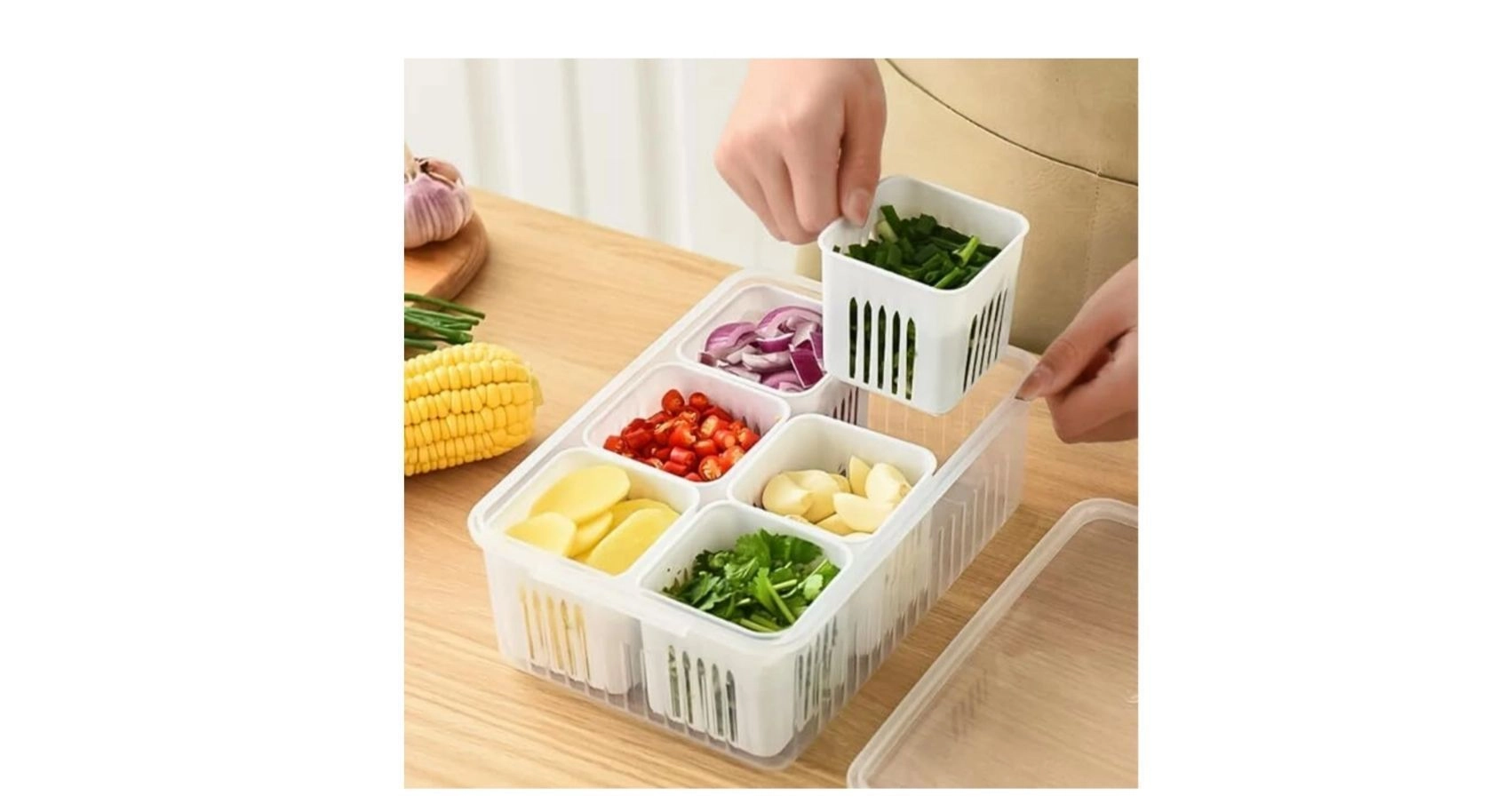 hago Refrigerator Organizer Container with 6 Grid Compartments | 1200 ML Fridge Storage Box for Vegetables & Fruits | BPA-Free Kitchen Storage Container for Fridge Organisation 2