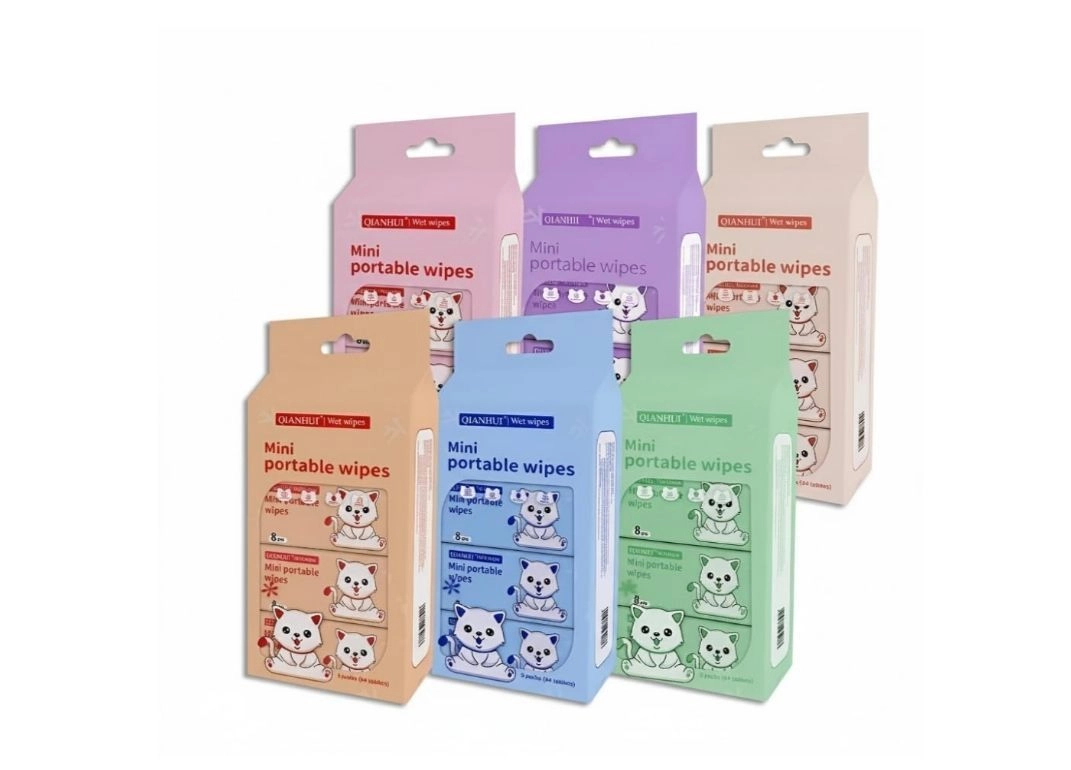 Naivete Mini Portable Disposable Baby Wipes Water Wipes Baby Skin Care Wet Tissue Pocket Travel Friendly for Household Kids Skin Hand Face Sanitizing Cleaning Moisturizing Total 64 Wipes In 8 Pouch, (Pack Of 1, Multi Colour) 1