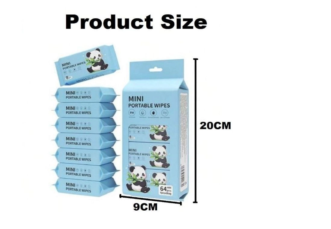 Naivete Mini Portable Disposable Baby Wipes Water Wipes Baby Skin Care Wet Tissue Pocket Travel Friendly for Household Kids Skin Hand Face Sanitizing Cleaning Moisturizing Total 64 Wipes In 8 Pouch, (Pack Of 1, Multi Colour) 3