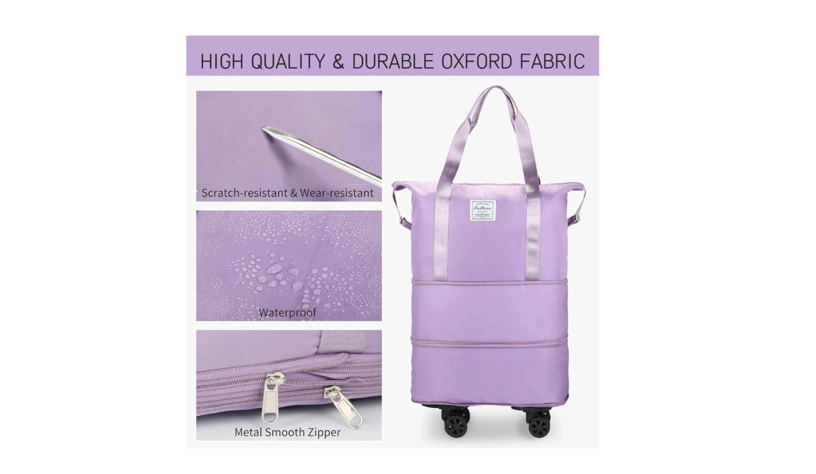 Duffel Trolley Bags for Travel,Luggage Bags for Travel,Rolling Duffle Bag with Wheels,Travel Bags for Luggage Trolley,Expandable Foldable Duffle Bag with Wheels - Purple: 2