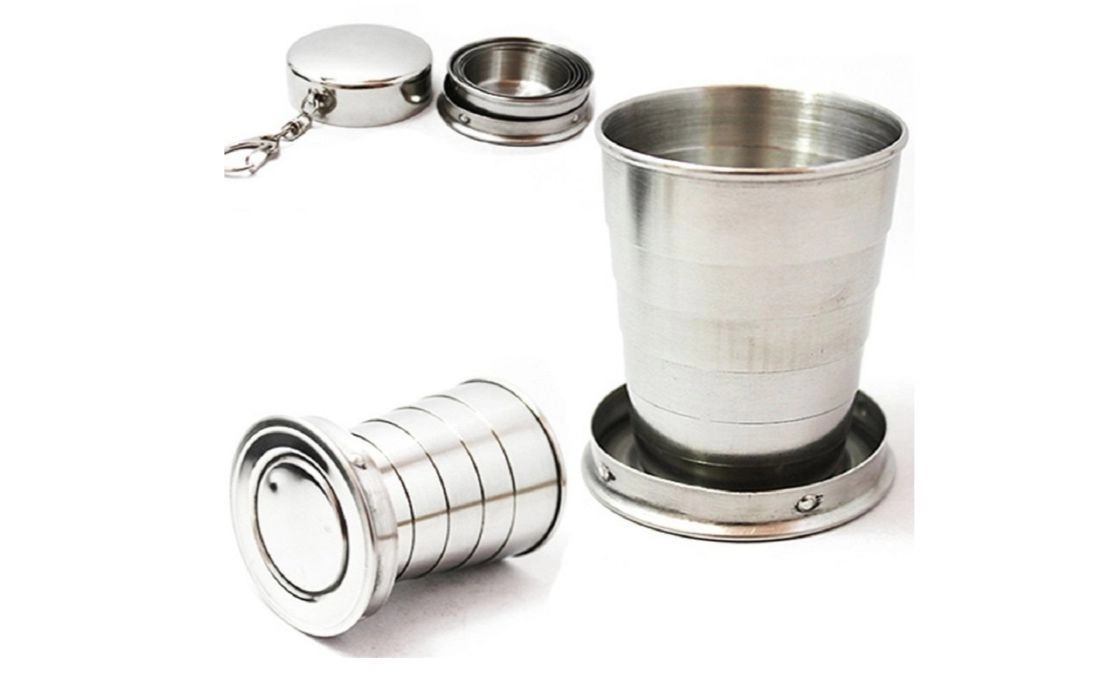 Travel Folding Cup S/M/L Stainless Steel Cup Camp Keychain Design Retractable Telescopic Collapsible Cup(L) 1