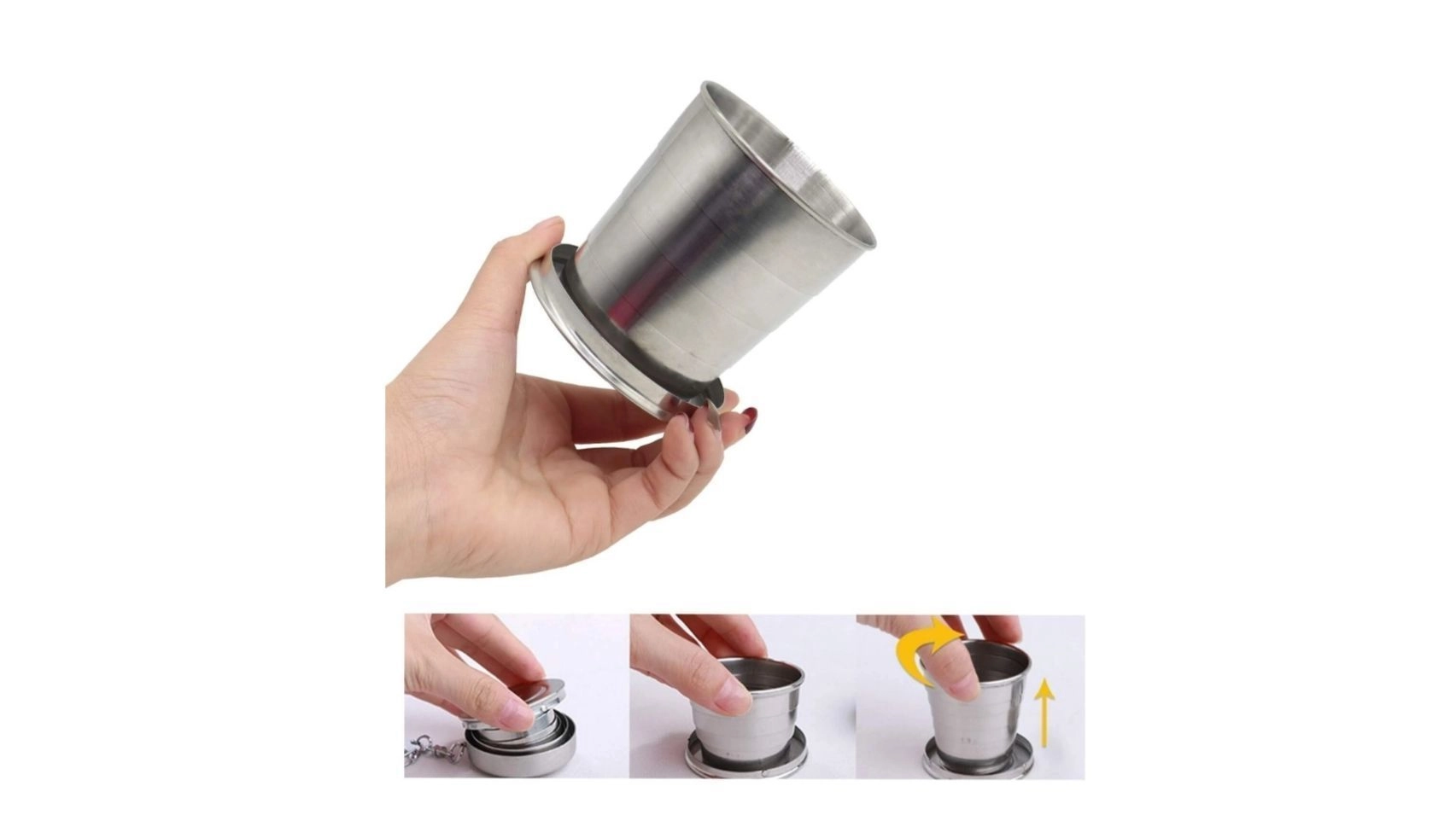 Travel Folding Cup S/M/L Stainless Steel Cup Camp Keychain Design Retractable Telescopic Collapsible Cup(L) 2