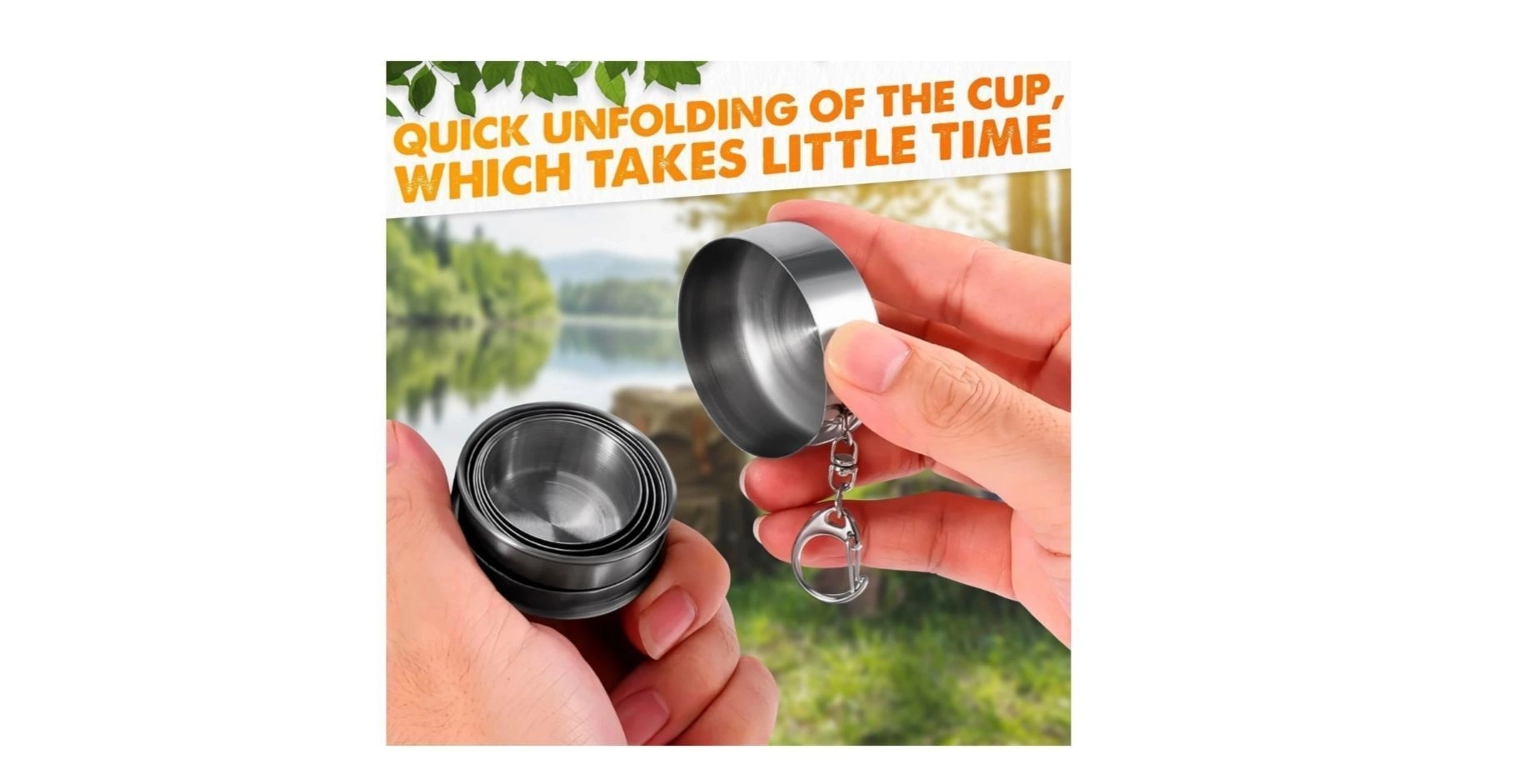 Travel Folding Cup S/M/L Stainless Steel Cup Camp Keychain Design Retractable Telescopic Collapsible Cup(L) 3
