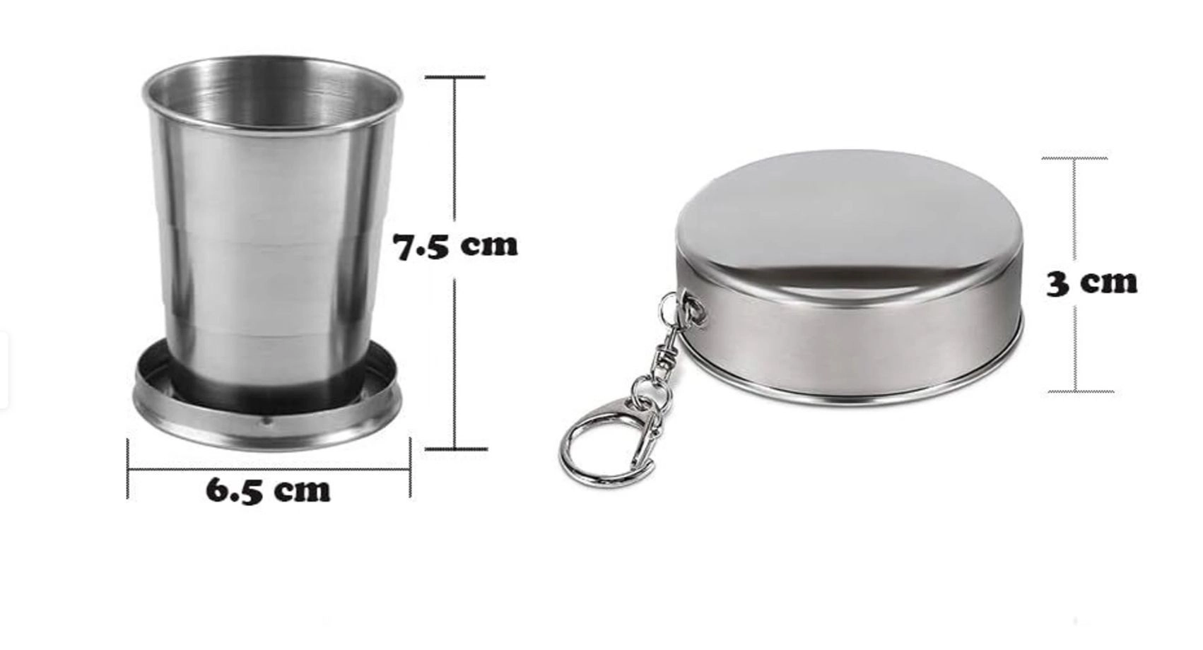 Travel Folding Cup S/M/L Stainless Steel Cup Camp Keychain Design Retractable Telescopic Collapsible Cup(L) 4