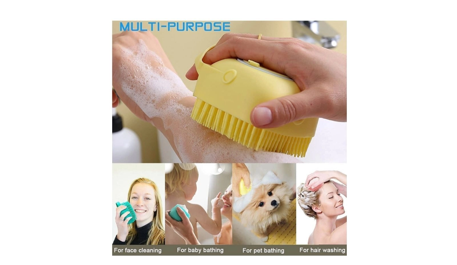 Body Scrubber with Soap Dispenser for Shower, 3 Pack Silicone Exfoliating Brushes, Soft Body Exfoliator, Bath Loofah for Babies, Kids, Women, Men and Pets, 3 Colors 3