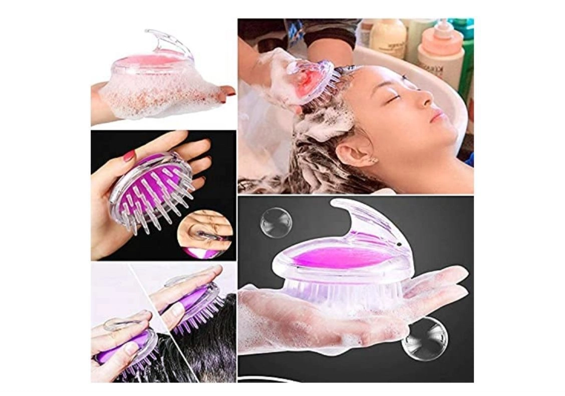 COMBO of Hair Scalp Massager Scrub Shampoo Brush & Silicon Bubble bath Brush with sponge (Random Colors) 3