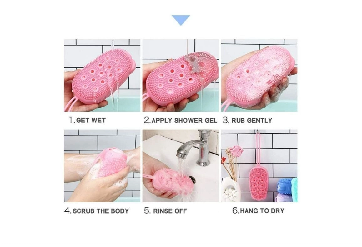 COMBO of Hair Scalp Massager Scrub Shampoo Brush & Silicon Bubble bath Brush with sponge (Random Colors) 4