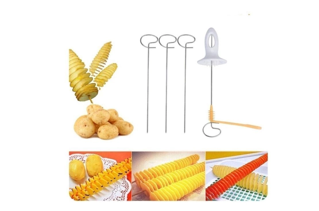 Potato Twister With Silicone Brush Combo,Reusable Tornado Potato Spiral Cutter Slicer Chips Maker - Potato Twister Machine Pack Of 1 (Potato Twister + Silicone Brush), Multicolor 6