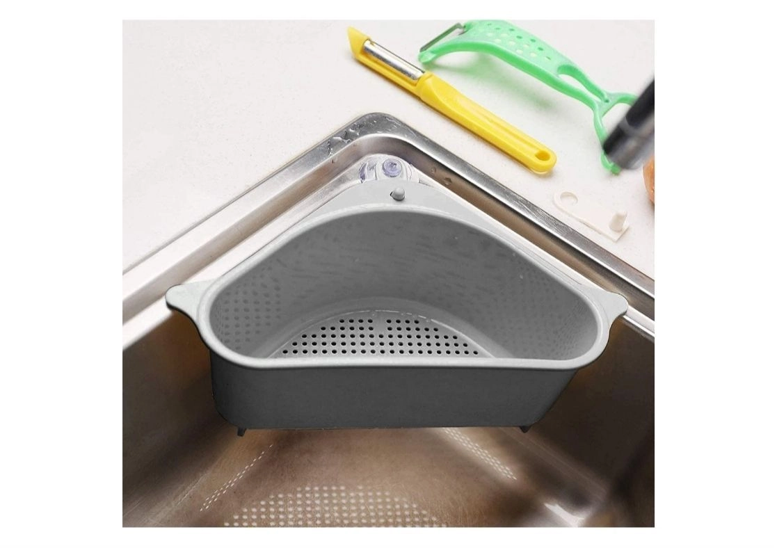 Wishbone Sink Basket Strainer, Multi-Functional Kitchen Triangle Drain Sink Storage Rack, Corner Shelf Sink Sponge Holder 1