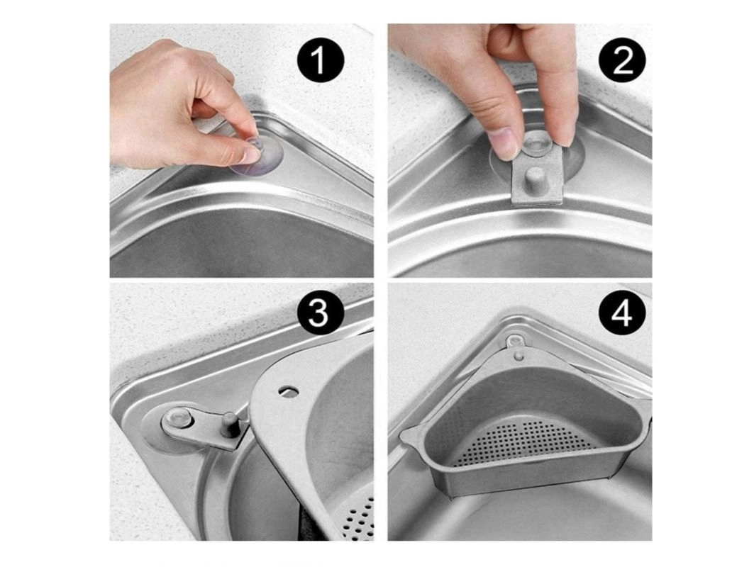 Wishbone Sink Basket Strainer, Multi-Functional Kitchen Triangle Drain Sink Storage Rack, Corner Shelf Sink Sponge Holder 3