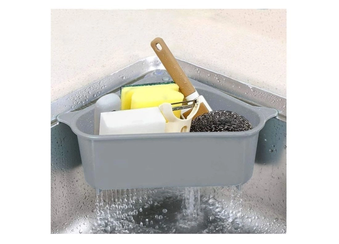 Wishbone Sink Basket Strainer, Multi-Functional Kitchen Triangle Drain Sink Storage Rack, Corner Shelf Sink Sponge Holder 5