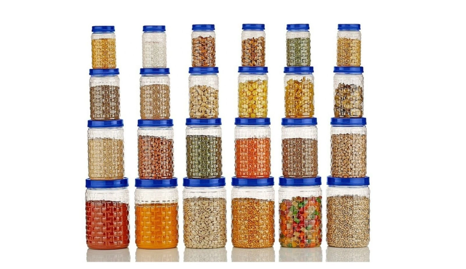 MILTON Hexa Plastic Pet Storage Jar, Set of 24 (6 pcs, 270ml, 665ml, 1.24 Ltr, 1.85 Ltrs), Blue | Air Tight Container | Kitchen Organiser