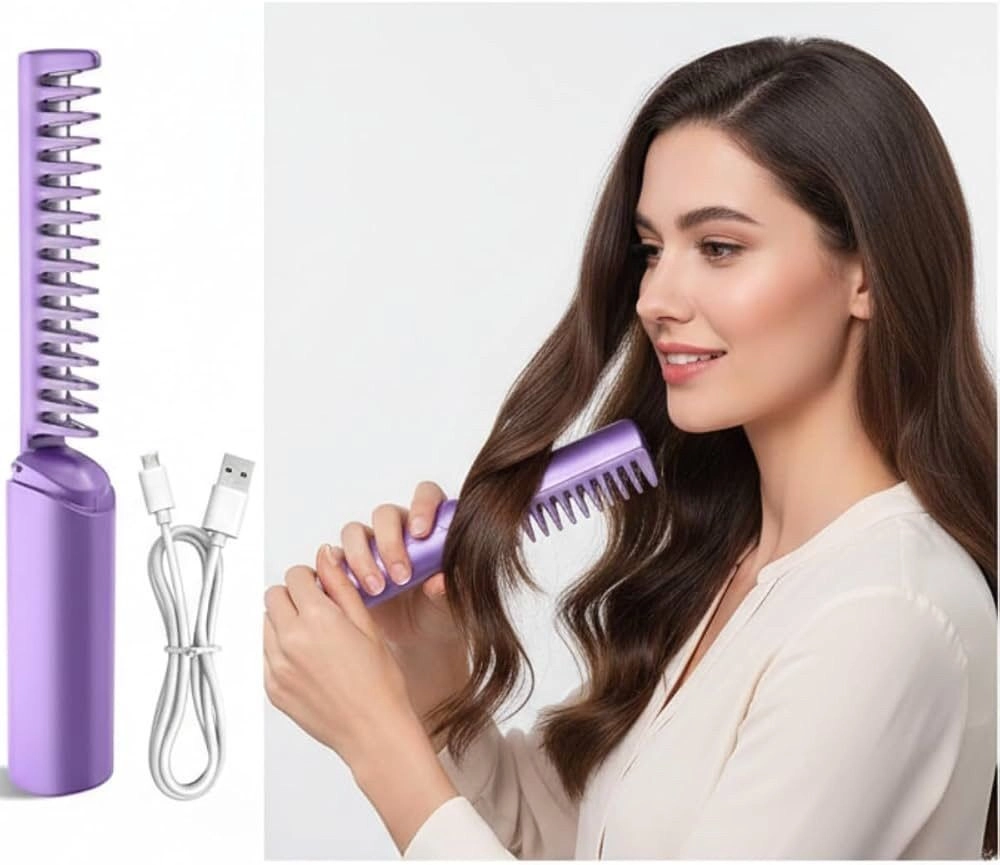 Hair Straightening Comb – Mini Electric Styling Brush for Curl & Straighten