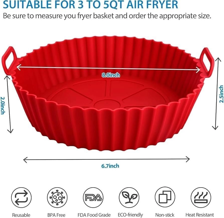 Air Fryer Silicone Liners, Round, Square 8 Inch