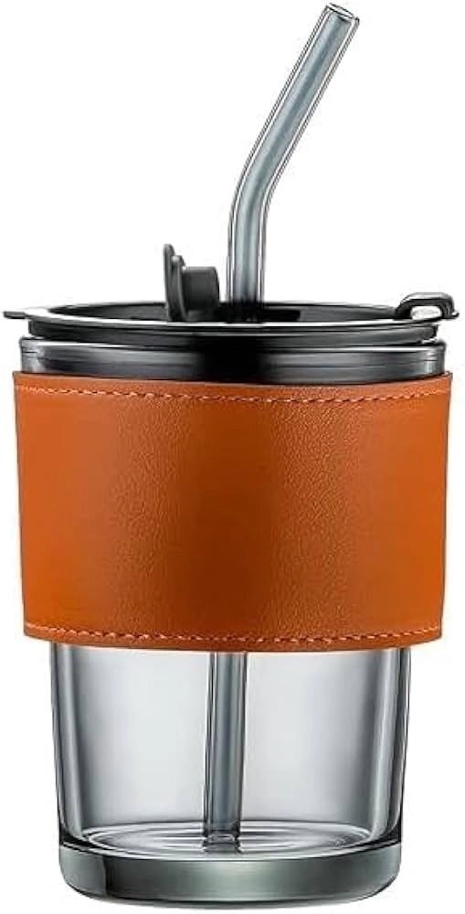Glass Tumbler Mug with Straw and Lid 400ml