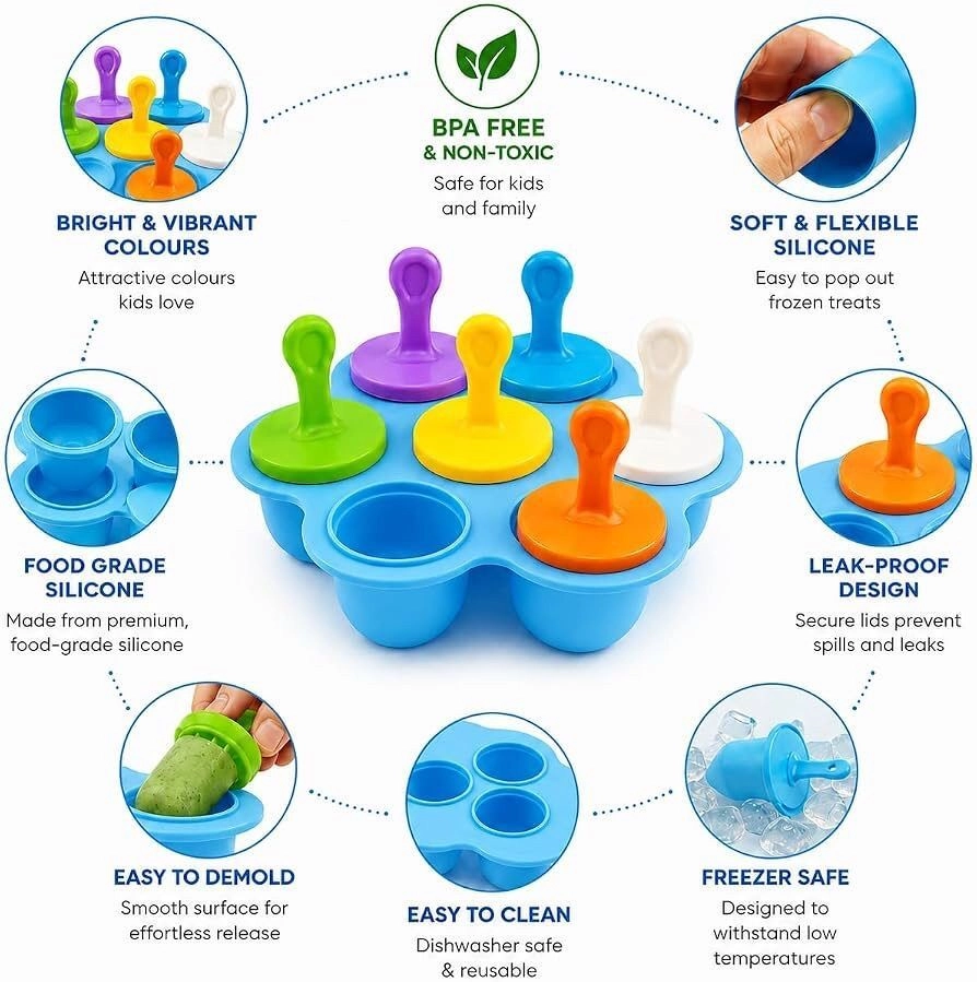 7 Cavity Plastic Popsicle Mold Set with Reusable Sticks 3