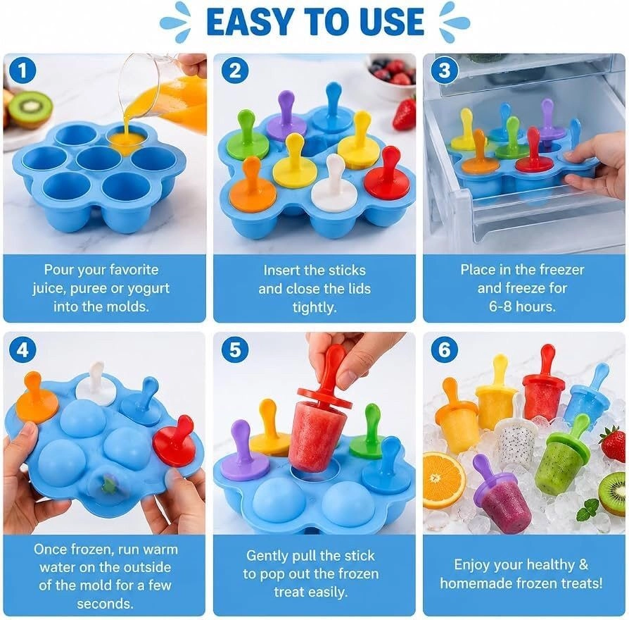 7 Cavity Plastic Popsicle Mold Set with Reusable Sticks 4