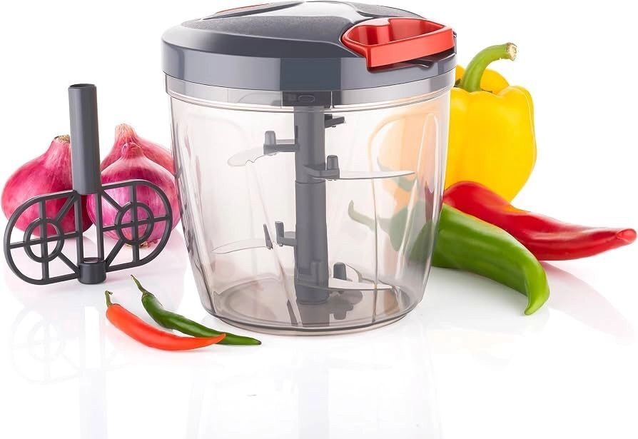Clazkit Plastic Kitchen Dori Handy Vegetable and Fruit Manual Onion Dry Fruit Salad Maker Vegetable Quick String Chopper Machine, Cutter – 6 Stainless Steel Blades, 900ml