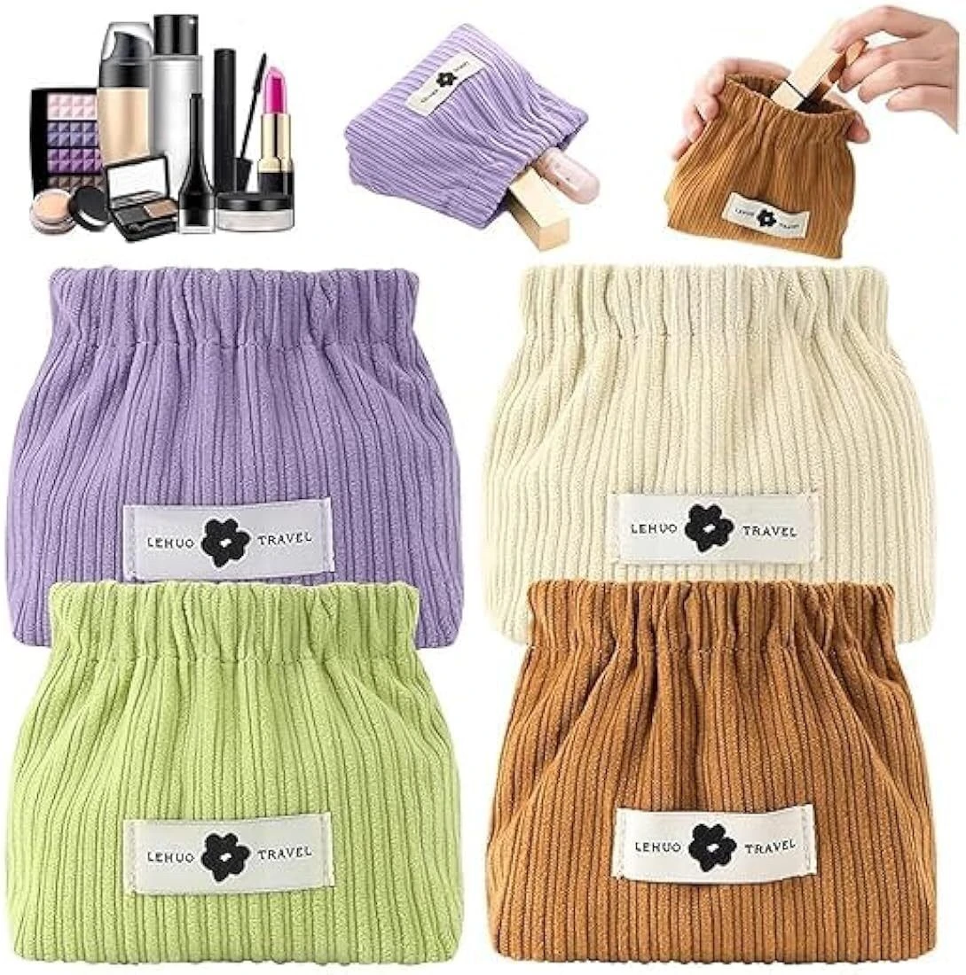 CLEANGELMini Elastic Storage Bag Handbags for Women Mini Makeup Bag Corduroy Storage Bag Envelope Cosmetics Storage Self Closing Makeup Pouch, Pocket Cosmetic Bag