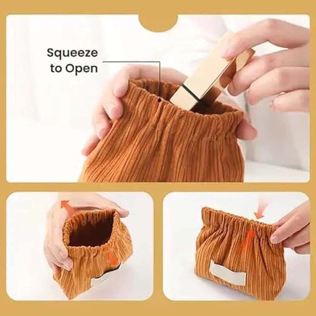 CLEANGELMini Elastic Storage Bag Handbags for Women Mini Makeup Bag Corduroy Storage Bag Envelope Cosmetics Storage Self Closing Makeup Pouch, Pocket Cosmetic Bag 3