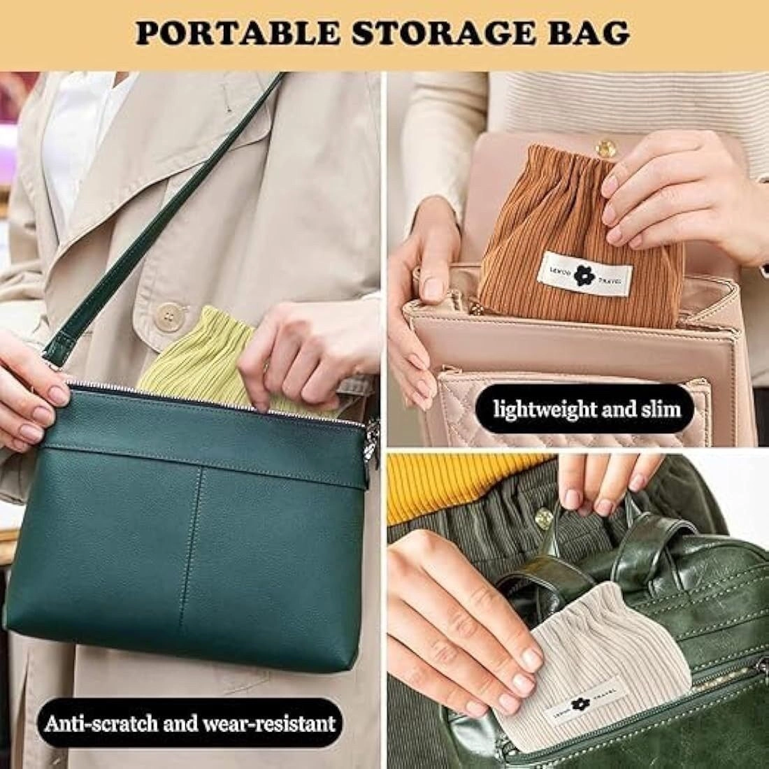CLEANGELMini Elastic Storage Bag Handbags for Women Mini Makeup Bag Corduroy Storage Bag Envelope Cosmetics Storage Self Closing Makeup Pouch, Pocket Cosmetic Bag 4