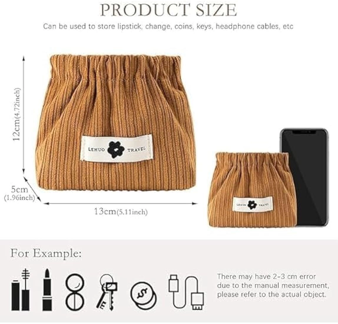 CLEANGELMini Elastic Storage Bag Handbags for Women Mini Makeup Bag Corduroy Storage Bag Envelope Cosmetics Storage Self Closing Makeup Pouch, Pocket Cosmetic Bag 5