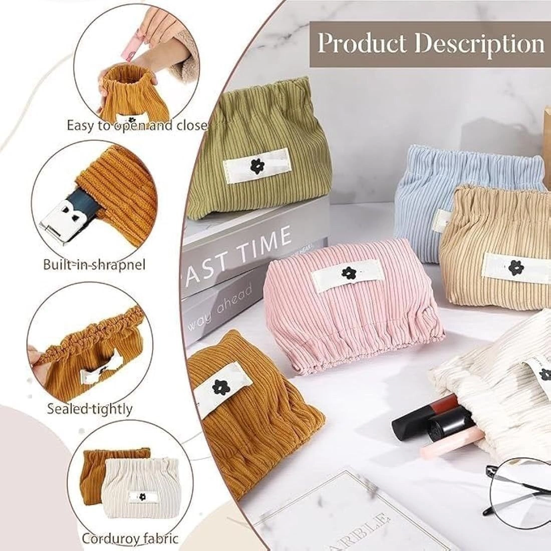CLEANGELMini Elastic Storage Bag Handbags for Women Mini Makeup Bag Corduroy Storage Bag Envelope Cosmetics Storage Self Closing Makeup Pouch, Pocket Cosmetic Bag 6