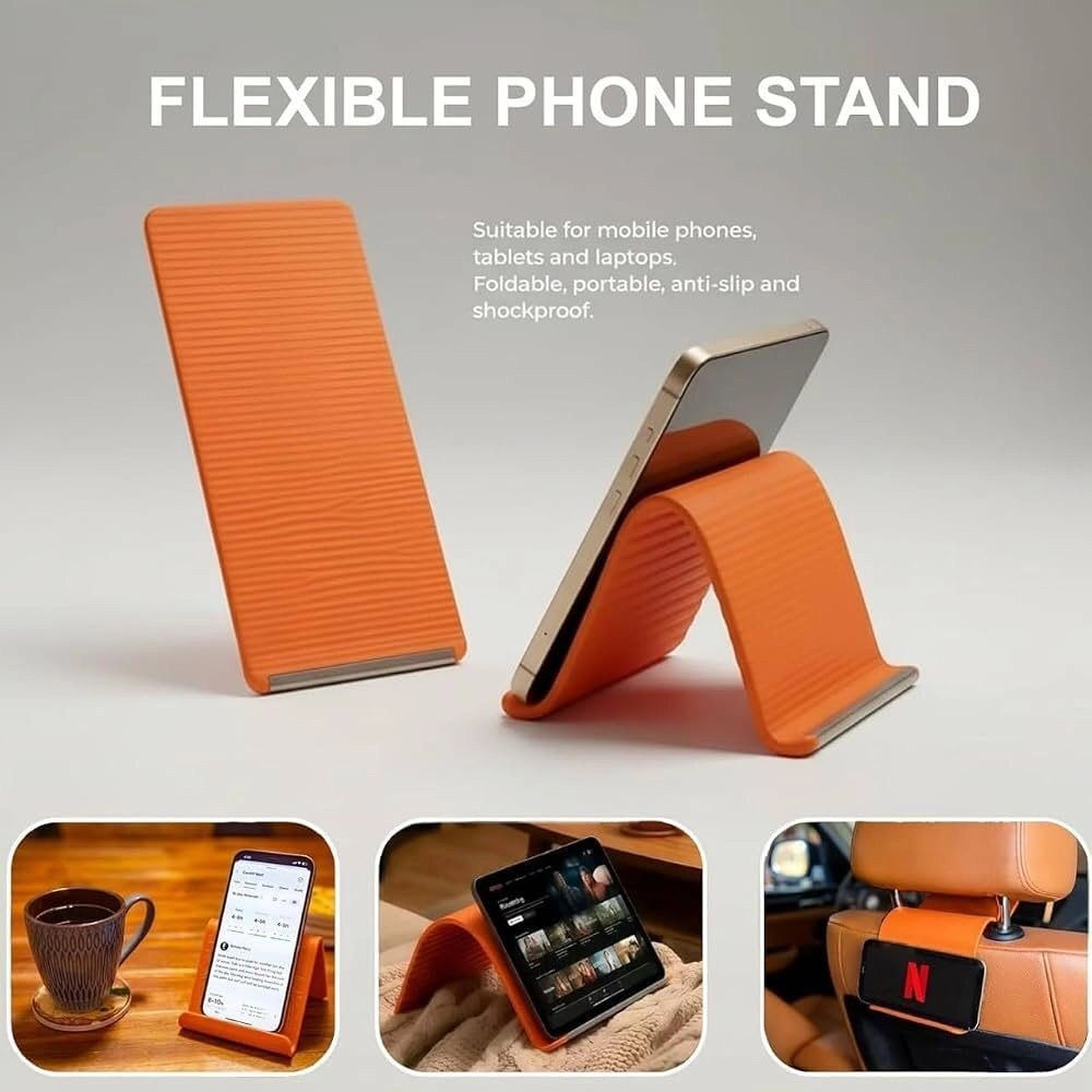 Foldable Silicone Mobile Phone & Tablet Stand | Portable Anti-Slip Desktop Holder | Adjustable Desk Stand for Smartphones, Tablets, Kindle & E-Reader
