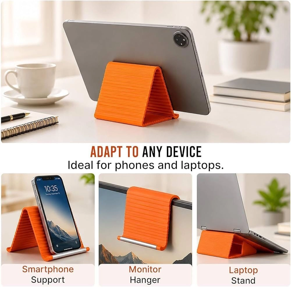 Foldable Silicone Mobile Phone & Tablet Stand | Portable Anti-Slip Desktop Holder | Adjustable Desk Stand for Smartphones, Tablets, Kindle & E-Reader 3