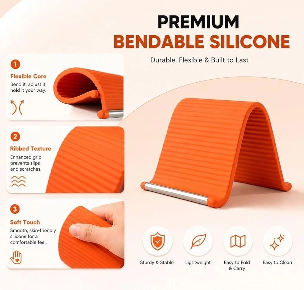 Foldable Silicone Mobile Phone & Tablet Stand | Portable Anti-Slip Desktop Holder | Adjustable Desk Stand for Smartphones, Tablets, Kindle & E-Reader 4