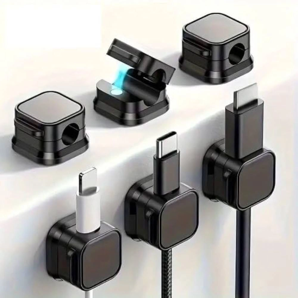 Magnetic Cable Clips, Self Adhesive Cable Organizer Holder for Desk, Car, Wall (Pack of 6)