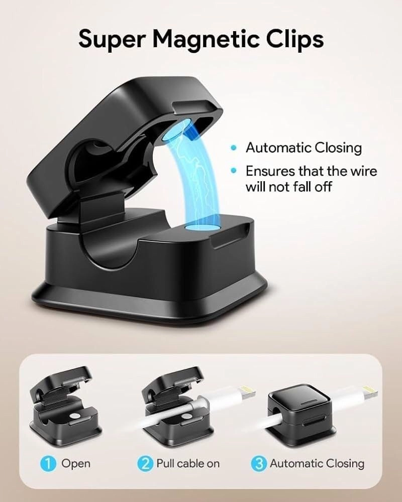 Magnetic Cable Clips, Self Adhesive Cable Organizer Holder for Desk, Car, Wall (Pack of 6) 5