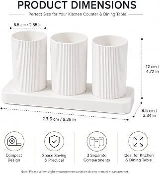 Cutlery Holder for Kitchen Counter | Self Draining Spoon, Fork & Chopstick Organizer Stand with 3 Compartments | Plastic Utensil Holder for Dining Table (White)