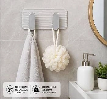 2 in 1 self Adhesive Kitchen wall Hook pcs 1 Waterproof no Drill wall Mounted Organizer Hook for Kitchen Bathroom Home use