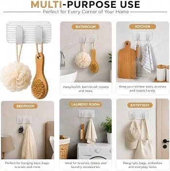 2 in 1 self Adhesive Kitchen wall Hook pcs 1 Waterproof no Drill wall Mounted Organizer Hook for Kitchen Bathroom Home use 6