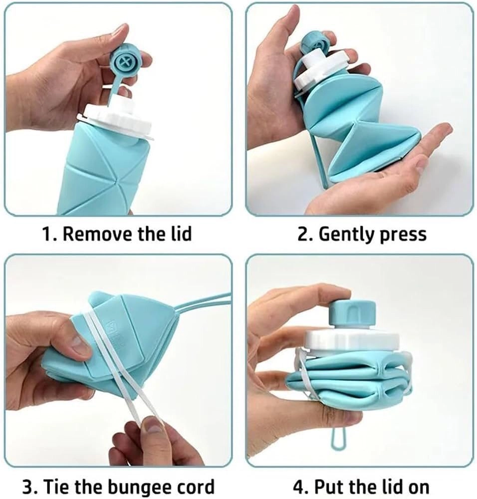 Reusable Foldable Silicone Water Bottle with Leakproof Lid BPA Free Lightweight Collapsible Drinking Bottle for Gym Office School Travel Hiking Camping Cycling Outdoor Activities Multicolor - 1