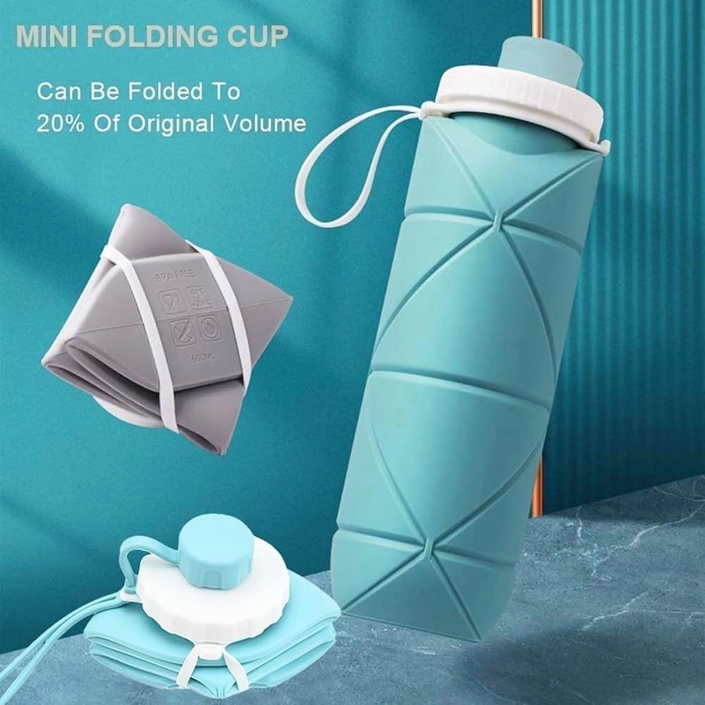 Reusable Foldable Silicone Water Bottle with Leakproof Lid BPA Free Lightweight Collapsible Drinking Bottle for Gym Office School Travel Hiking Camping Cycling Outdoor Activities Multicolor - 1 6