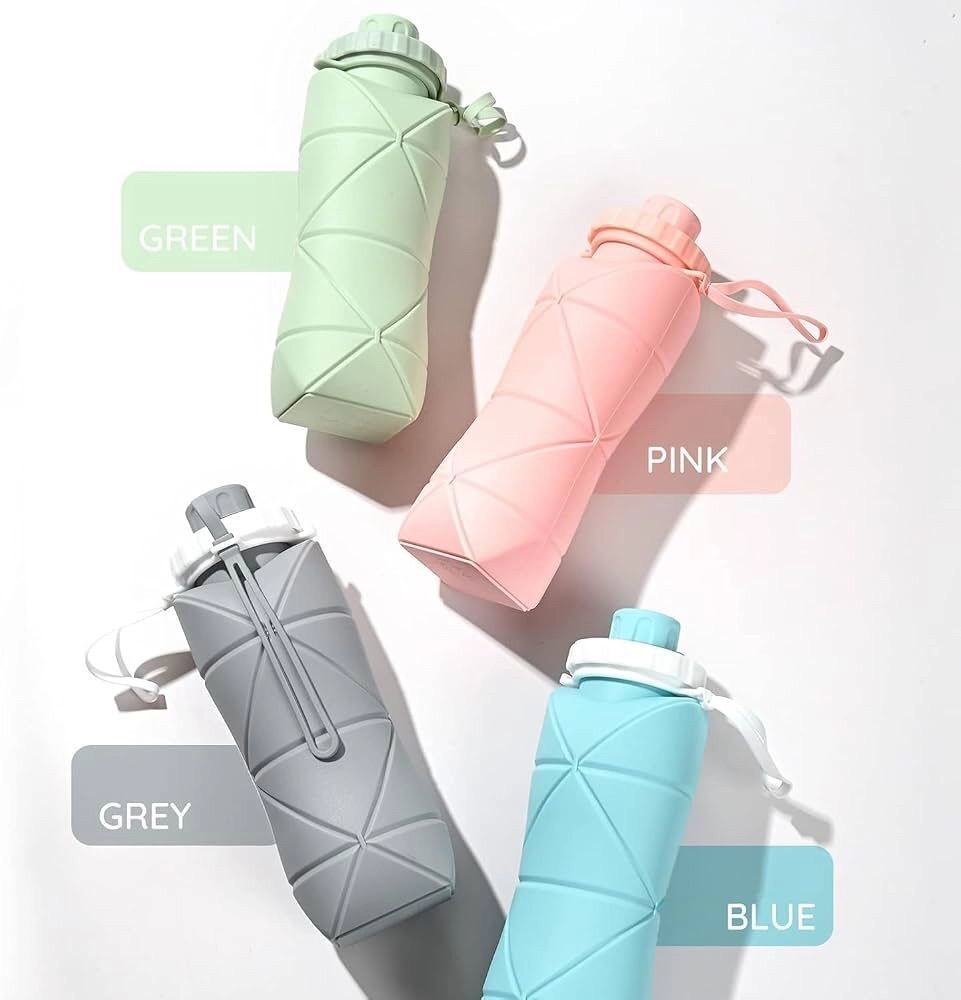 Reusable Foldable Silicone Water Bottle with Leakproof Lid BPA Free Lightweight Collapsible Drinking Bottle for Gym Office School Travel Hiking Camping Cycling Outdoor Activities Multicolor - 1 7