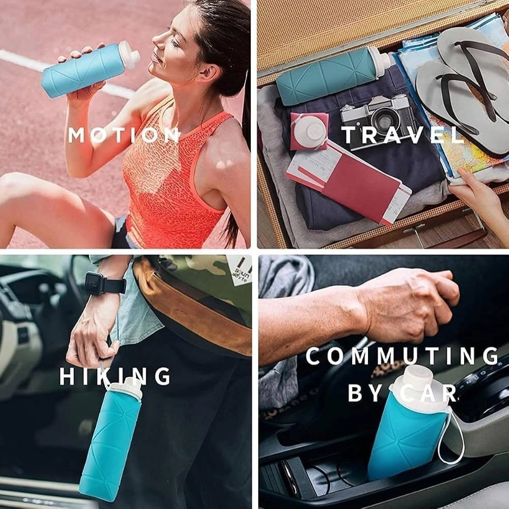 Reusable Foldable Silicone Water Bottle with Leakproof Lid BPA Free Lightweight Collapsible Drinking Bottle for Gym Office School Travel Hiking Camping Cycling Outdoor Activities Multicolor - 1 8