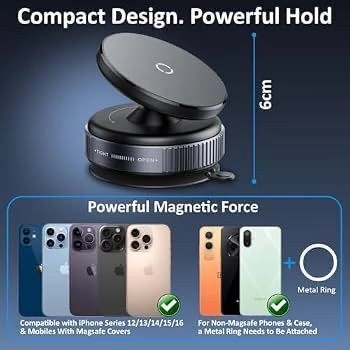 Upgraded 360° Adjustable Ultra Vacuum Magnetic Car Phone Holder Hands Free Magnetic Suction Cup Mount for Gym Makeup Shower Mirror Gaming Room Compatible (Non-Extended) 5