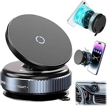 Upgraded 360° Adjustable Ultra Vacuum Magnetic Car Phone Holder Hands Free Magnetic Suction Cup Mount for Gym Makeup Shower Mirror Gaming Room Compatible (Non-Extended) 9