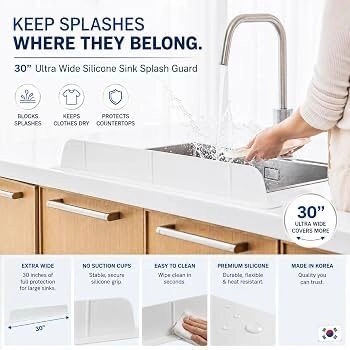 (30cm) Premium Kitchen Sink Silicone Water Splash Guard Size Upgrade 30" and new Package - NO Suction Cups, Ultra Wide 30"