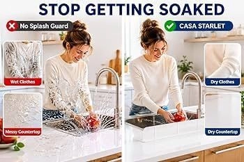 (30cm) Premium Kitchen Sink Silicone Water Splash Guard Size Upgrade 30" and new Package - NO Suction Cups, Ultra Wide 30" 7