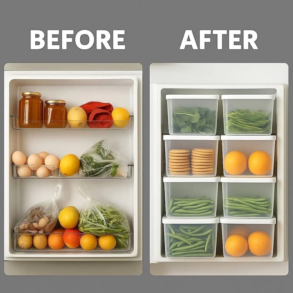 Fridge Storage Containers with Lid Pack of 6, 1200ml Food Storage Boxes, BPA Free Refrigerator Organizer, Freezer Safe Kitchen Storage Containers for Fruits, Vegetables, Snacks 5