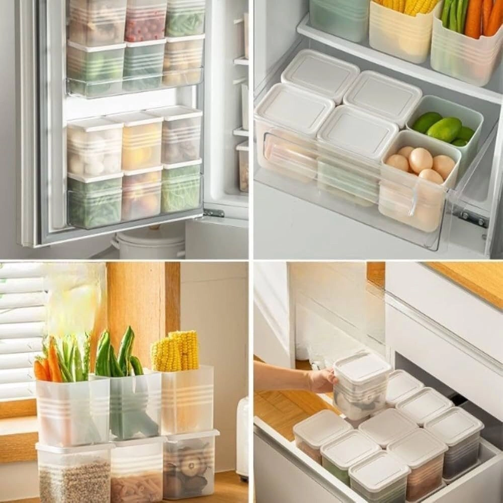 Fridge Storage Containers with Lid Pack of 6, 1200ml Food Storage Boxes, BPA Free Refrigerator Organizer, Freezer Safe Kitchen Storage Containers for Fruits, Vegetables, Snacks 6