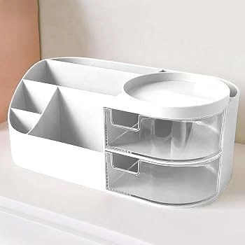 MakeUp Organizer Stand Desk Storage Dressing Table Organiser Cosmetic Organizer Box Skin Care Table Bathroom Organiser Storage Box Vanity with Transparent Drawer(